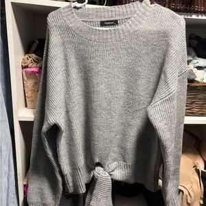 Gray Tie Front Women's Sweater